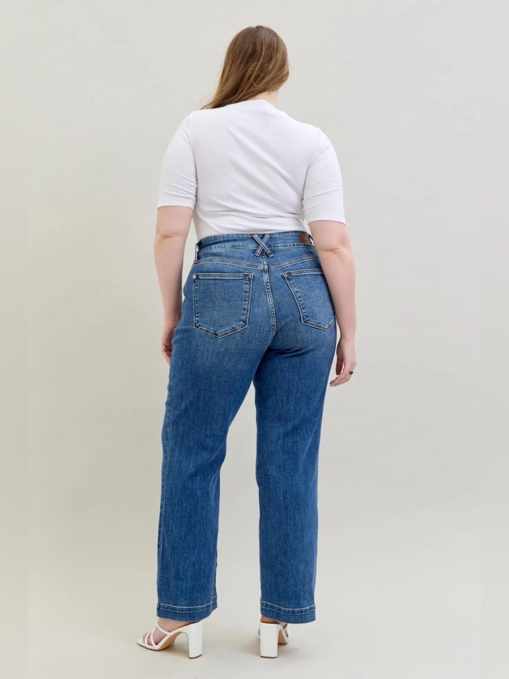 Judy Blue Wide Leg Double Button High Waist Chic Jeans Trouser Med Blue Wash 16W